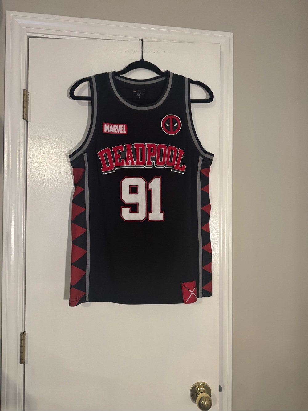 Men’s Marvel Deadpool Black Jersey Tank Top made by boxlunch trendy pop culture